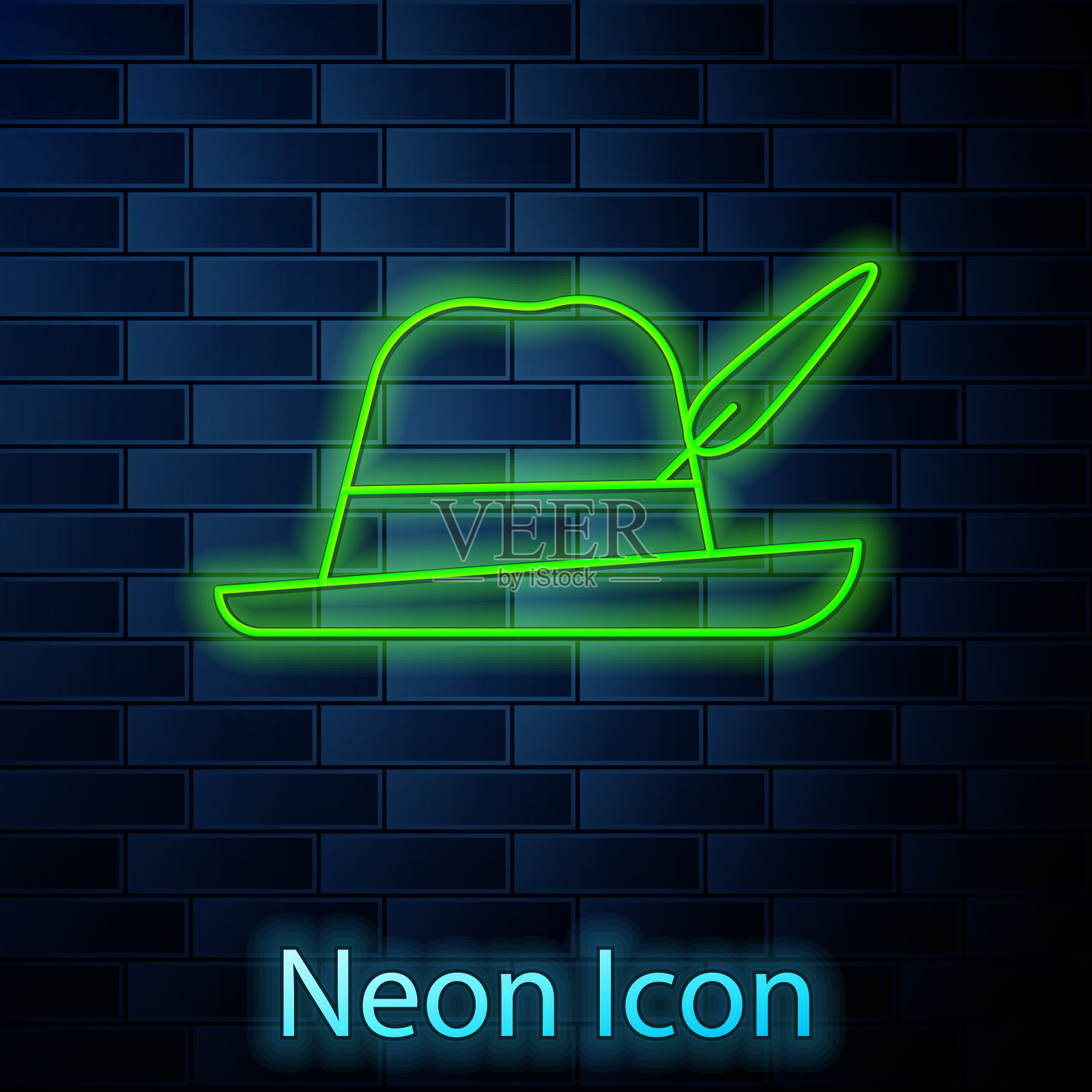 发光的霓虹灯线啤酒节帽子图标孤立上插画图片素材