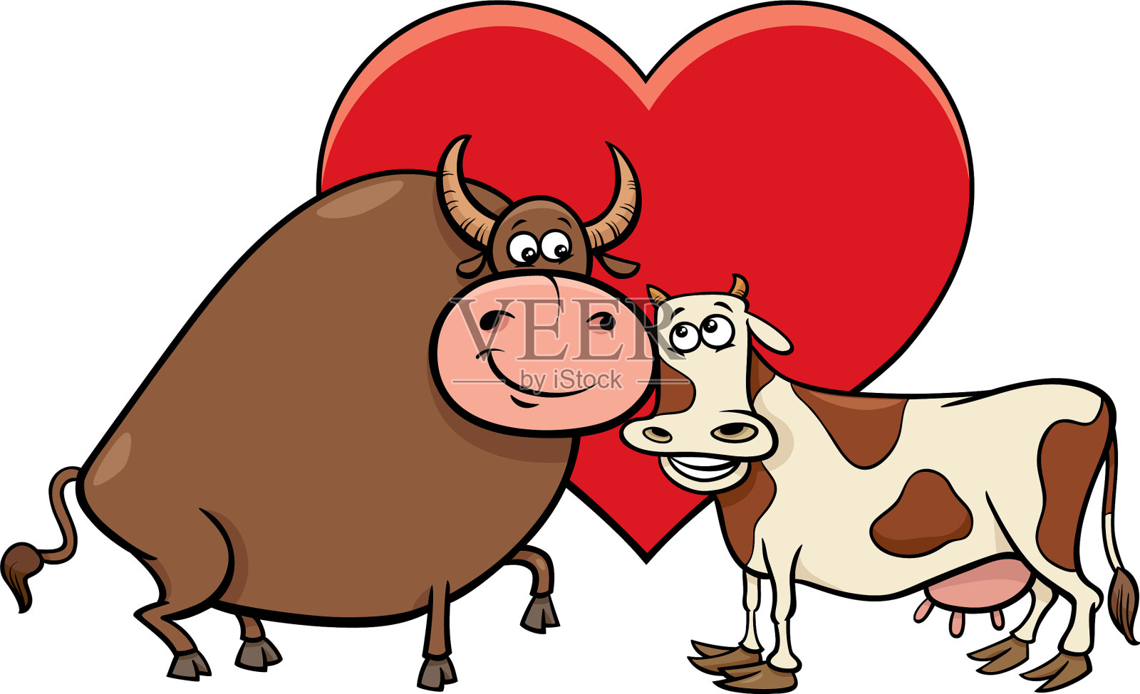 情人节卡片上有牛和公牛的人物设计元素图片