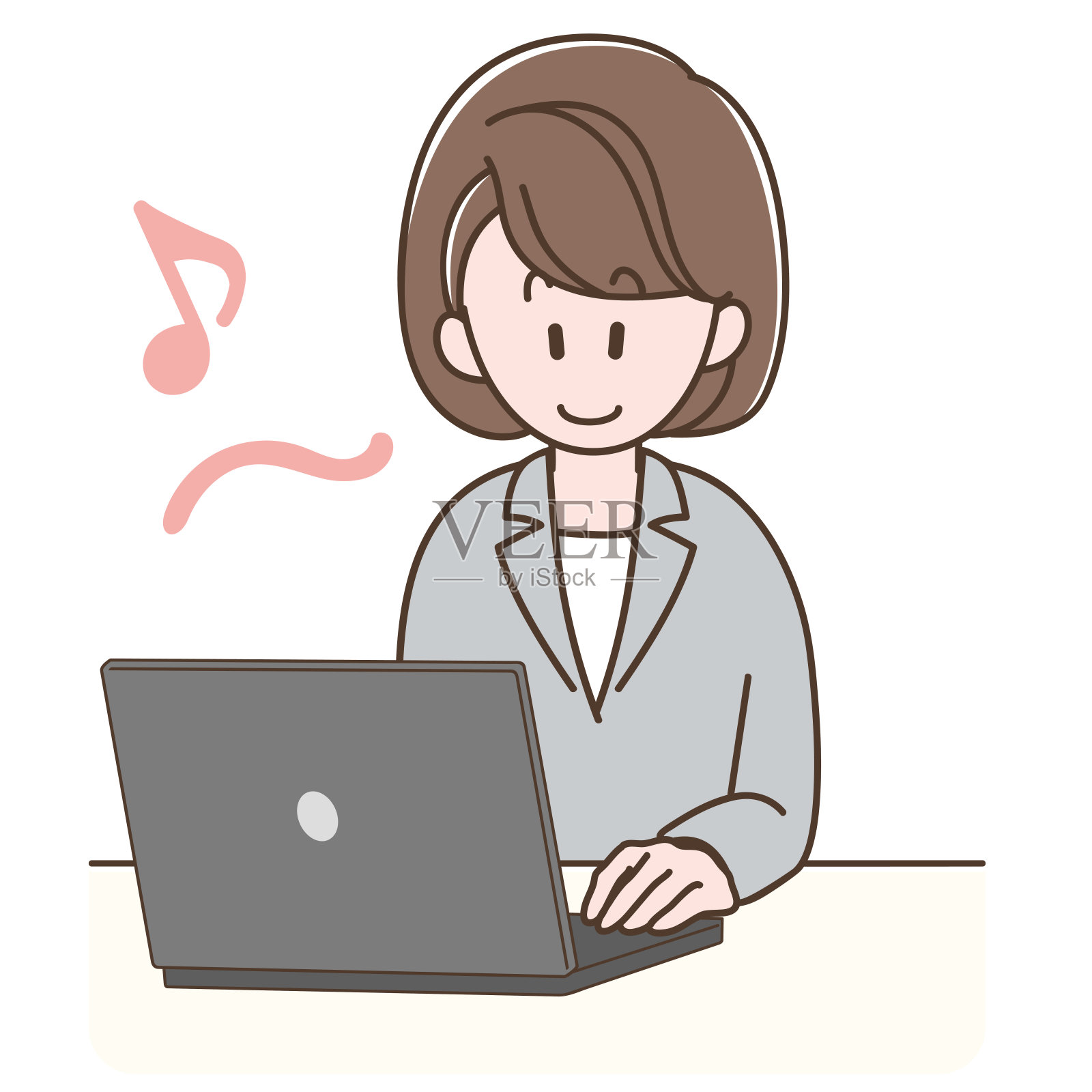 一个穿着西装操作电脑的女人插画图片素材