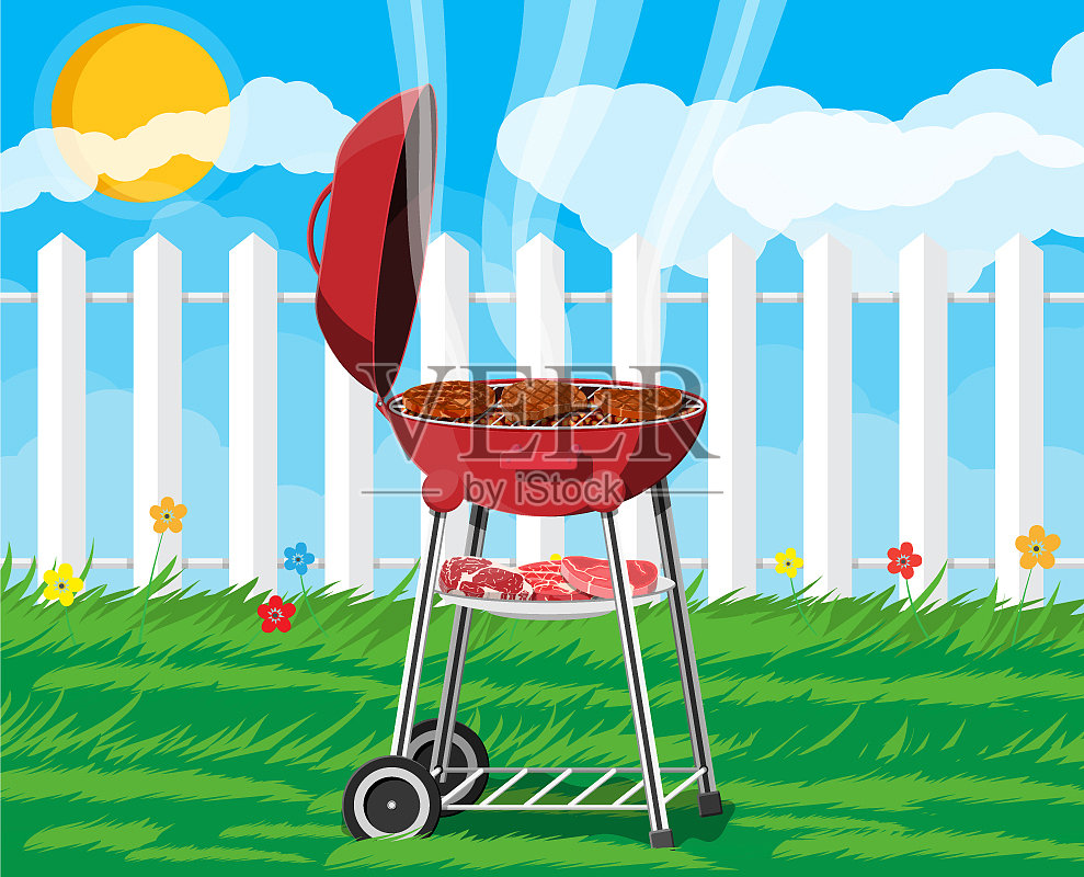 圆形烧烤架烧烤图标电子烧烤插画图片素材