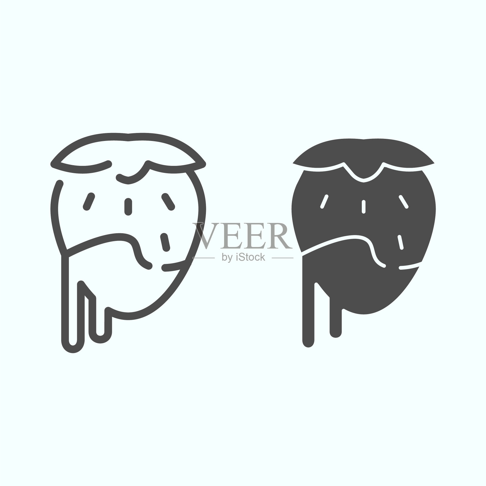 草莓火锅线和固体图标热插画图片素材