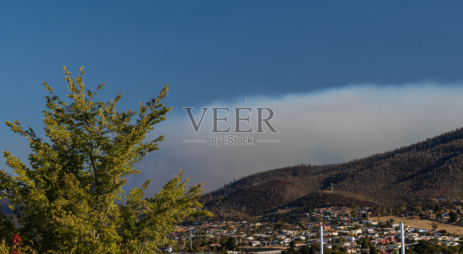 霍巴特大火冒出的烟照片摄影图片
