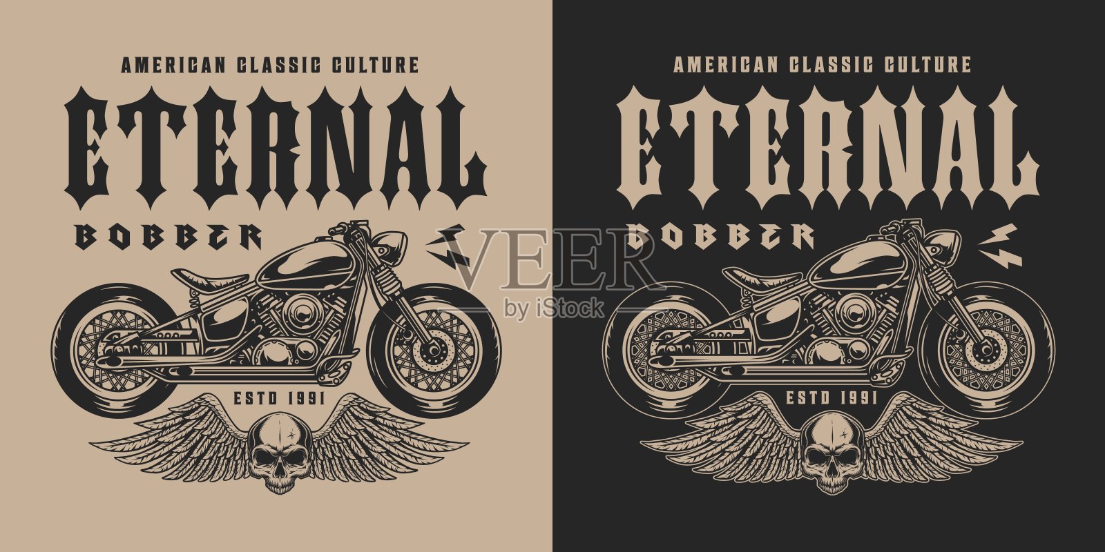 黑白bobber摩托车标签插画图片素材