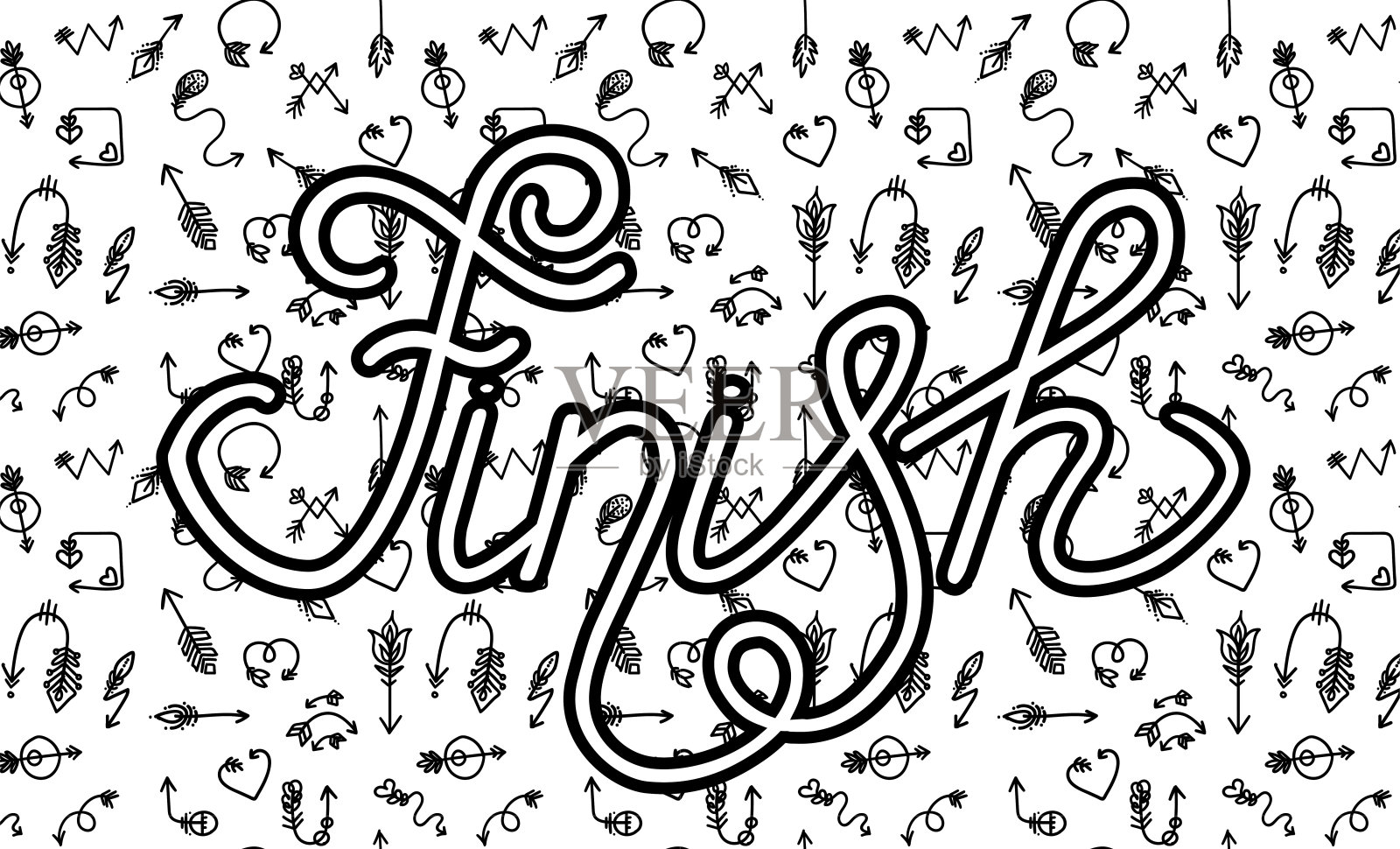 完成。在射击游戏模式的背景下，“结束”一词非常漂亮插画图片素材