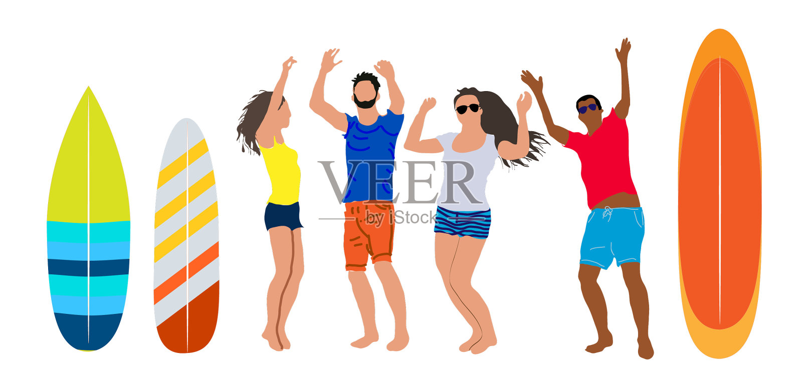 在海上吸引着快乐的年轻人插画图片素材