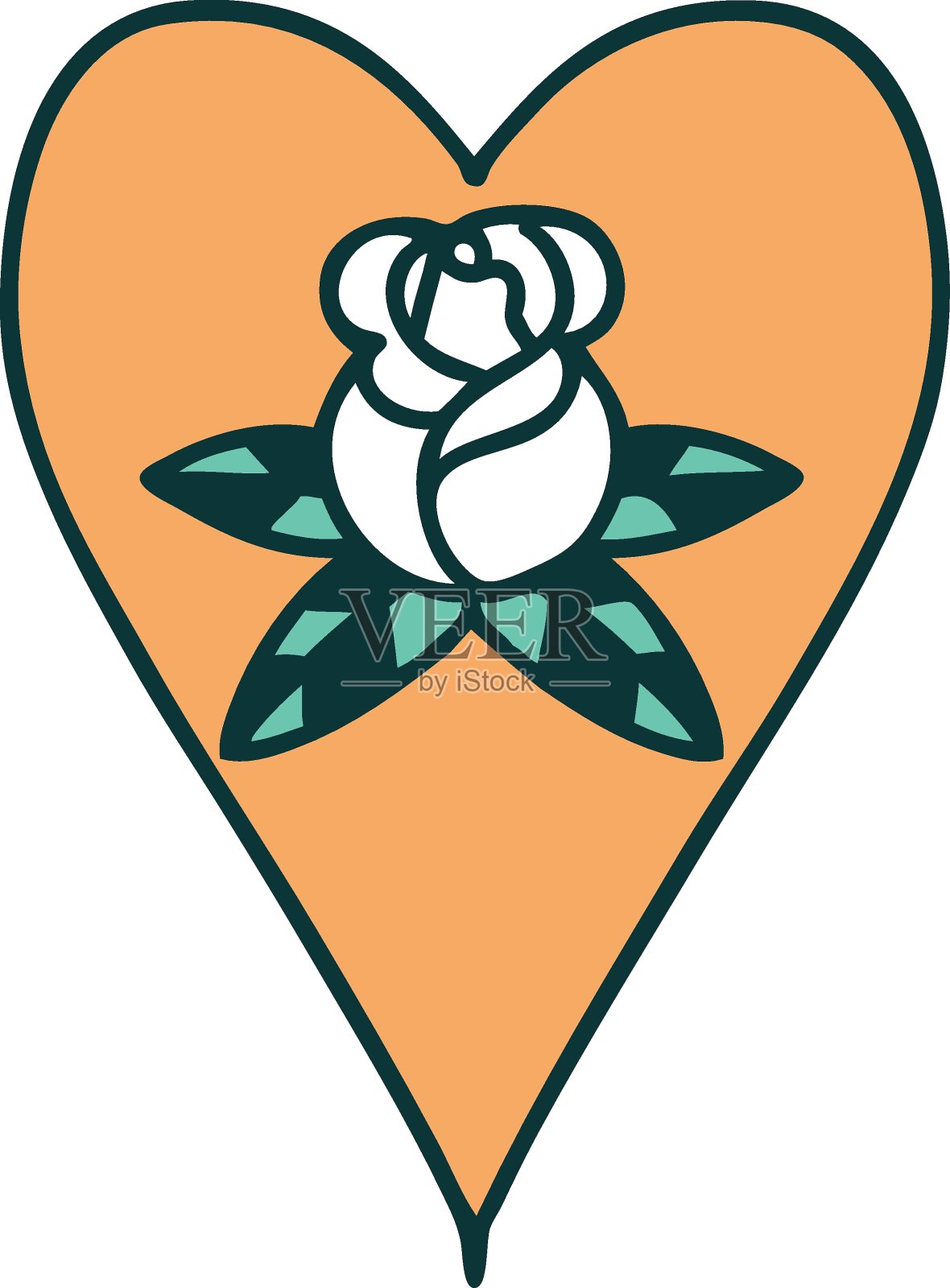 纹身风格的图标，一个心和花插画图片素材