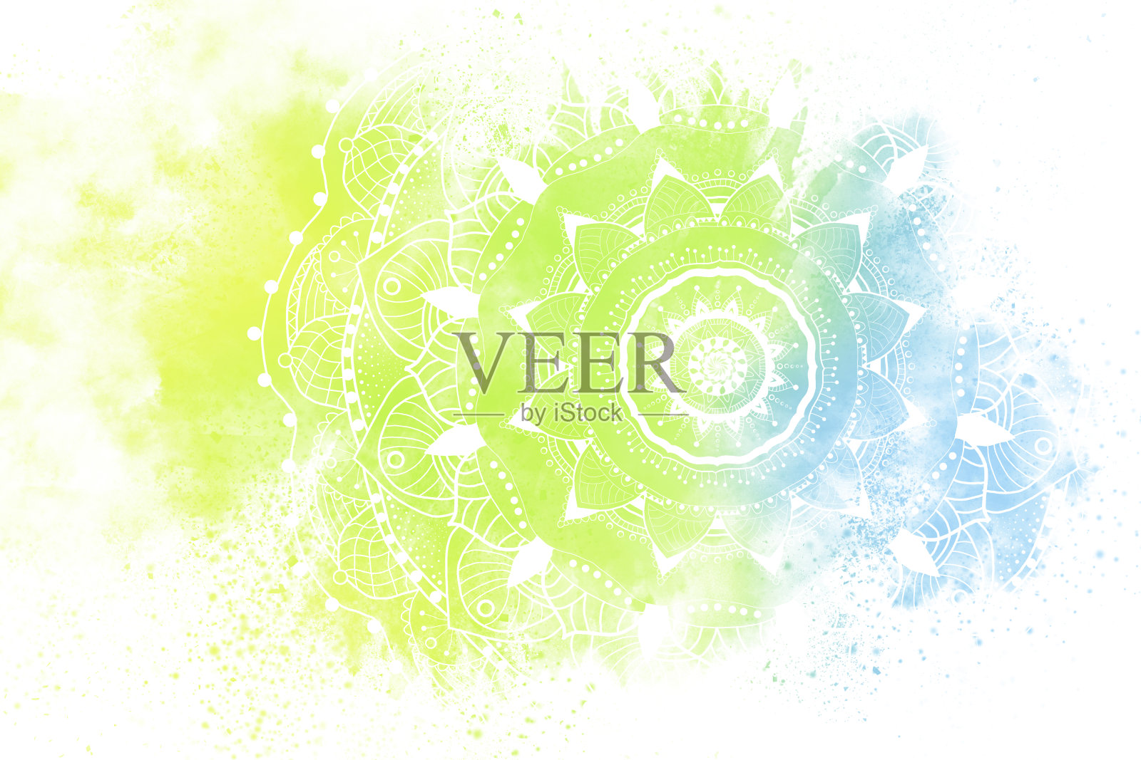 白色背景上的曼荼罗和爆炸粉末。胡里节，柔和的颜色插画图片素材