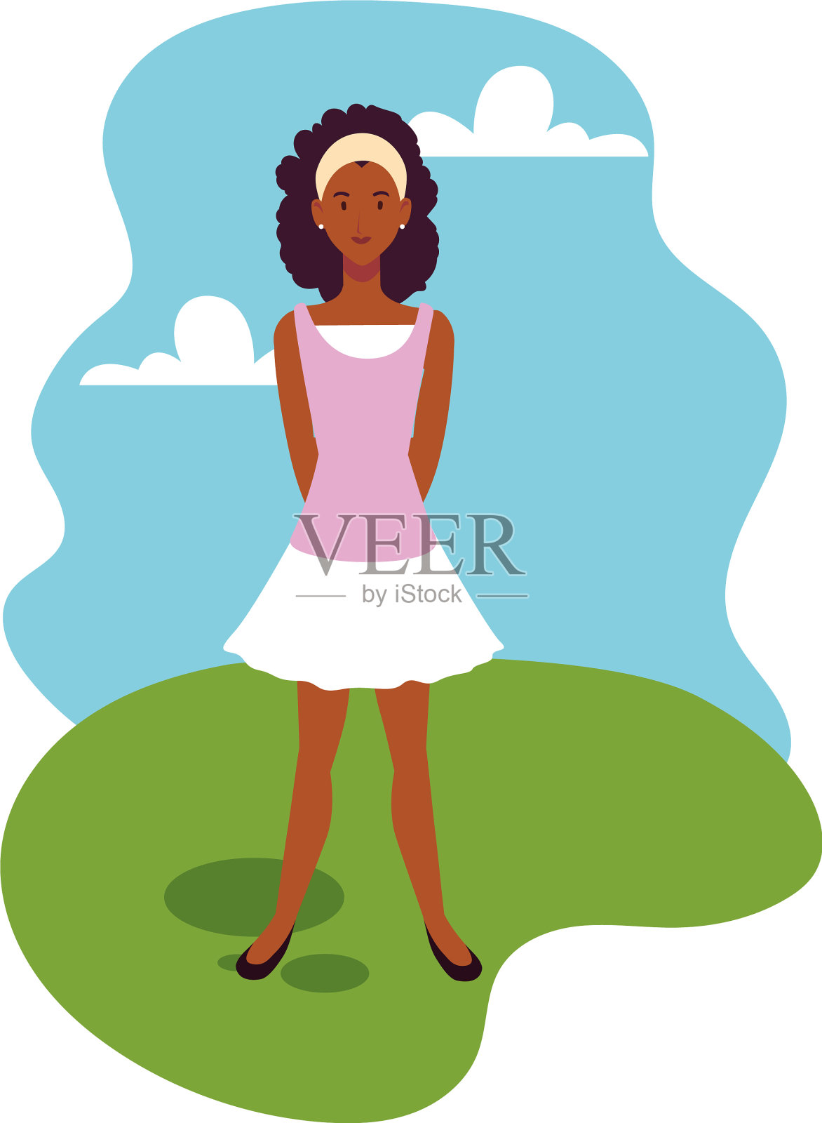 年轻女子站在风景的背景下设计元素图片