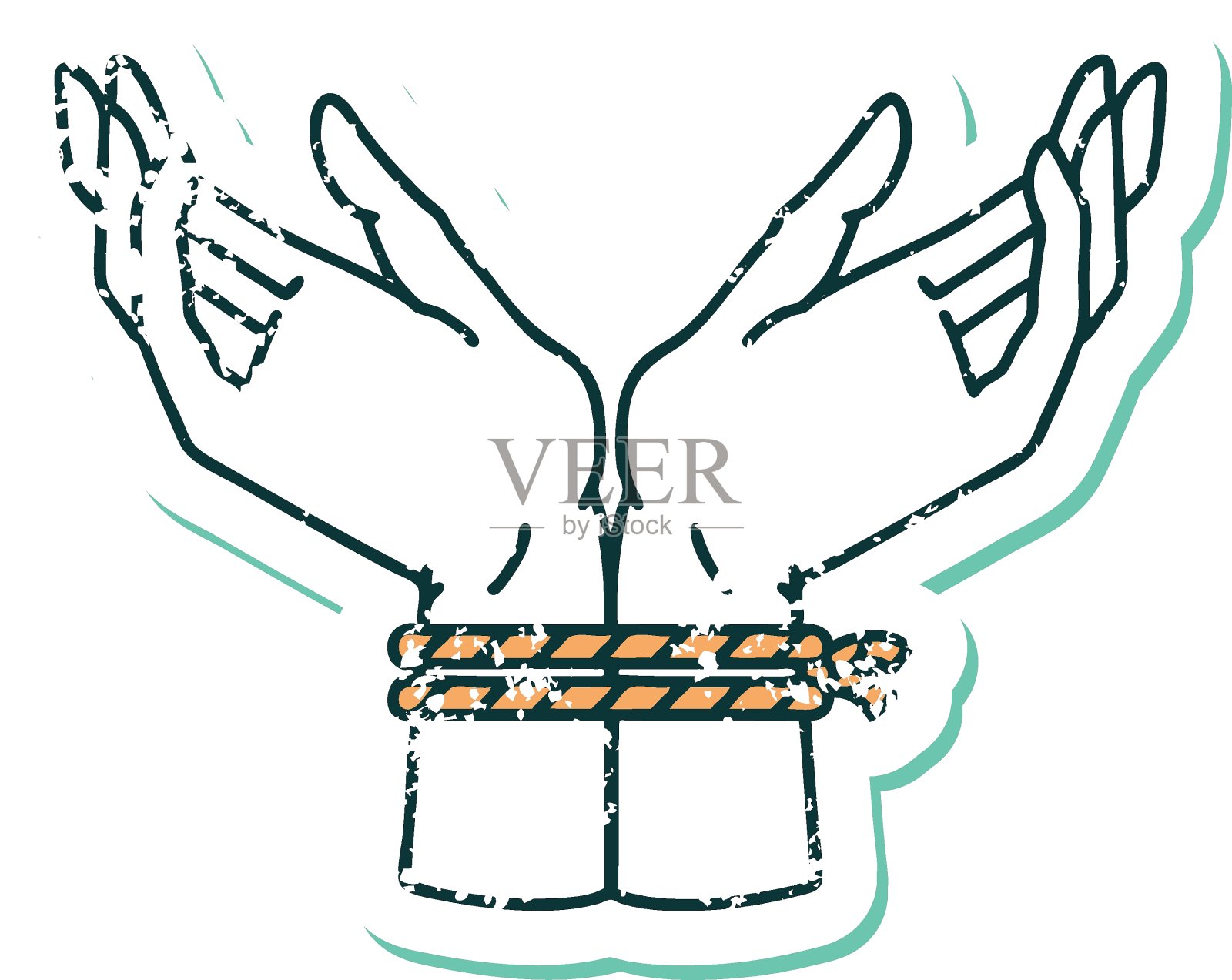 心疼贴纸纹身风格的一对绑手的图标设计元素图片