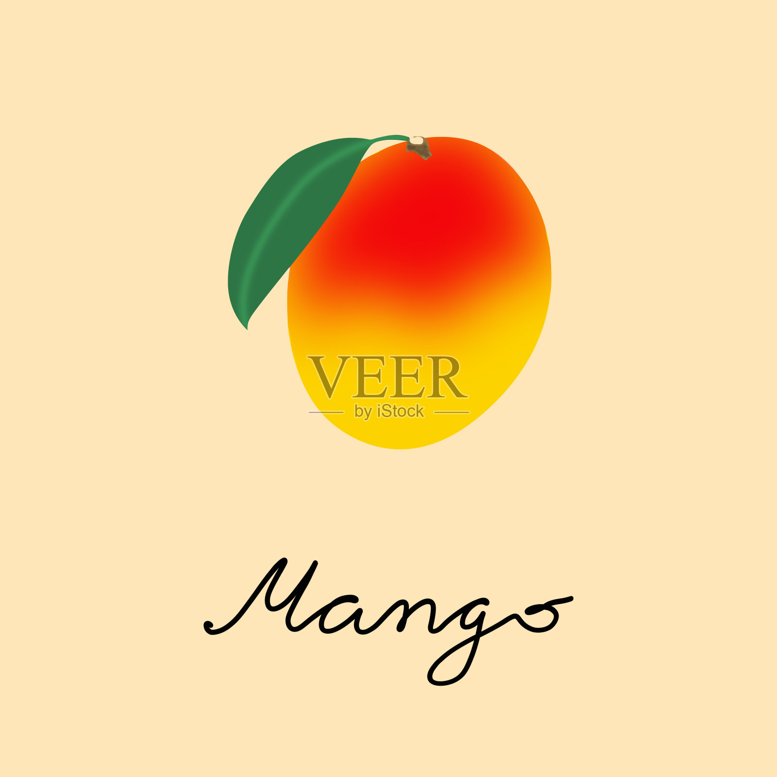 黄色背景上的芒果果实插画图片素材