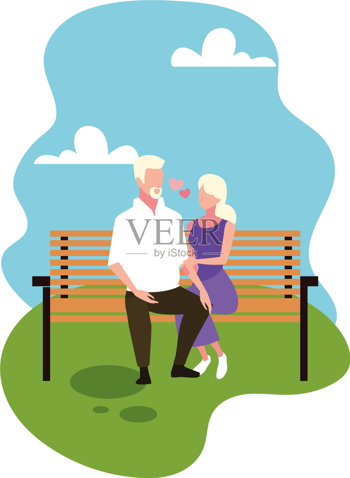 坐在公园椅子上相爱的情侣设计元素图片