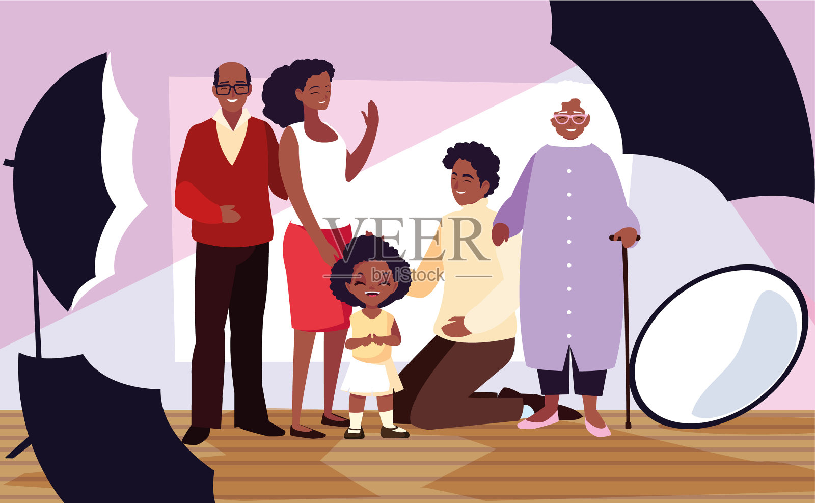 大家族在照相馆摆姿势照相设计元素图片