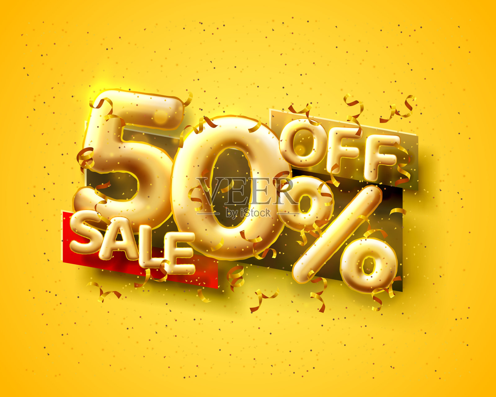 黄色背景气球号码减价50设计元素图片