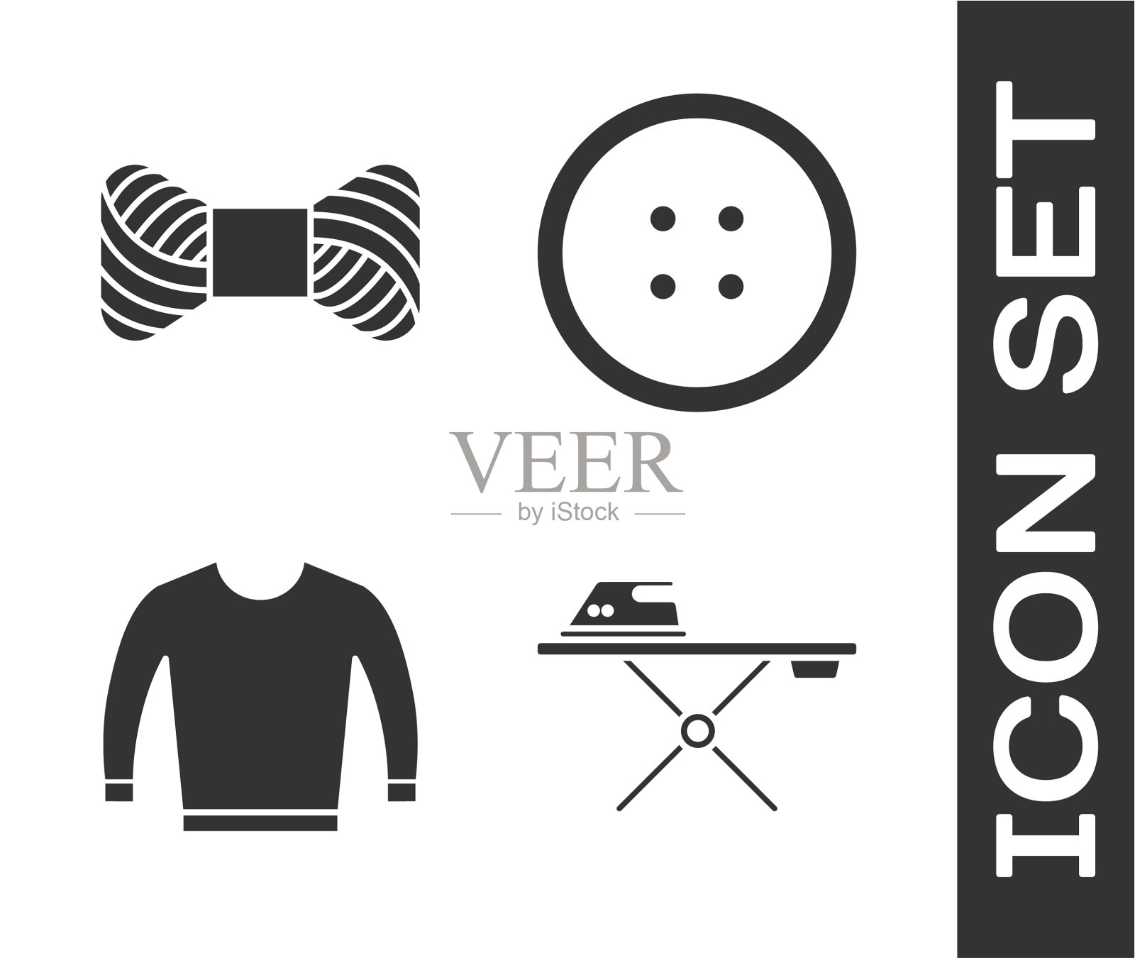 设置电熨斗和熨衣板缝线图标素材