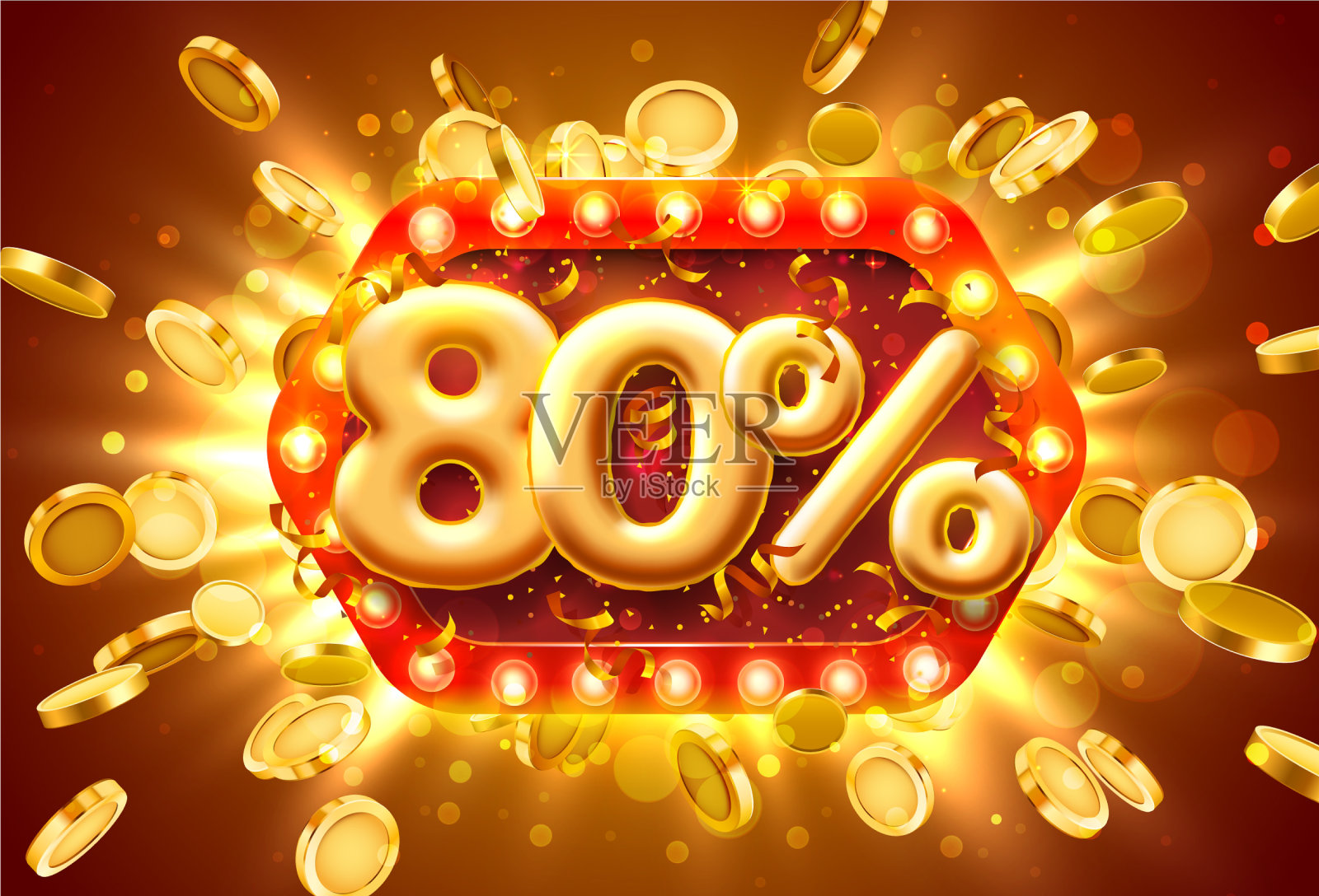 红色背景的气球号减价80插画图片素材