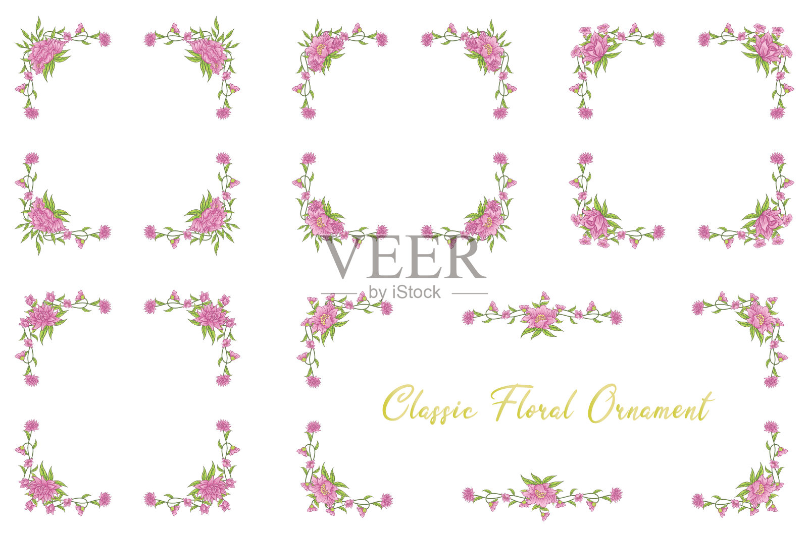 花卉复古手绘婚礼矢量装饰框架插画图片素材