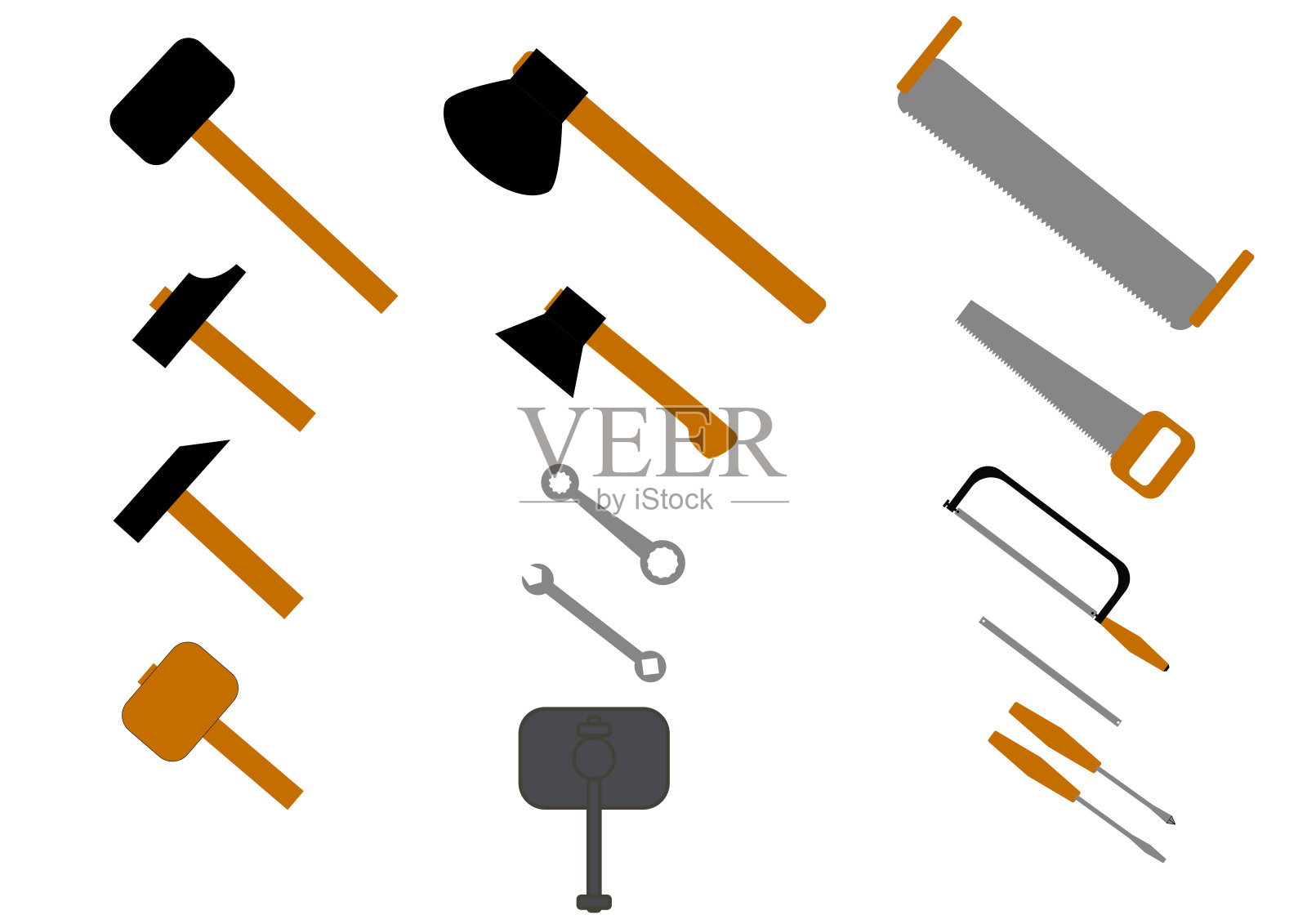 白色背景上的一组工作台工具。锤。扳手。建设和修复。木工工具。螺丝刀。修理设备。模板文本。海报。向量。插画图片素材