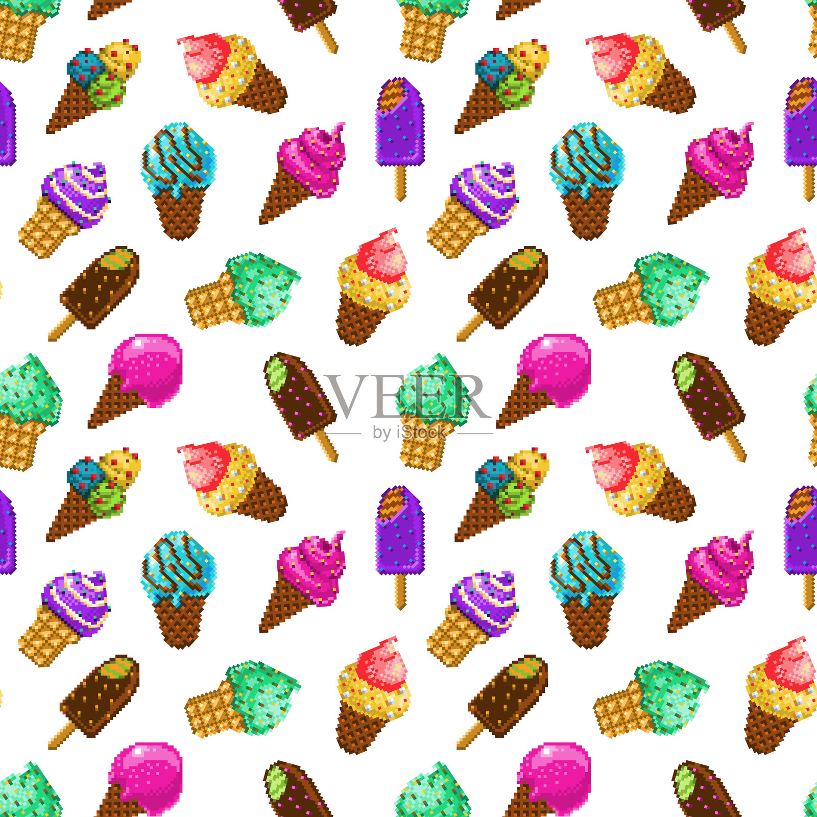 无缝背景像素艺术风格冰淇淋插画图片素材