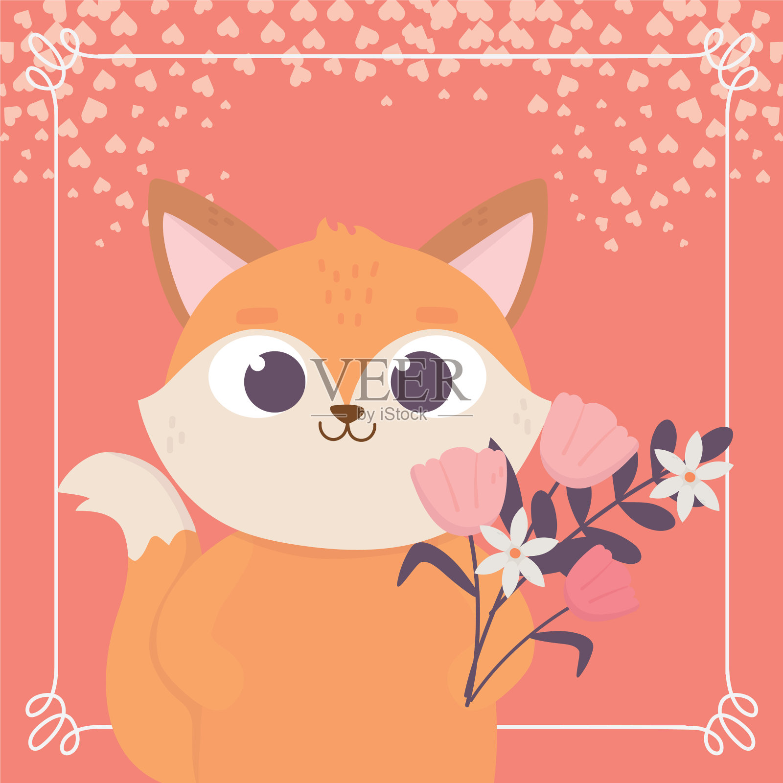 可爱的狐狸卡通情人节快乐插画图片素材
