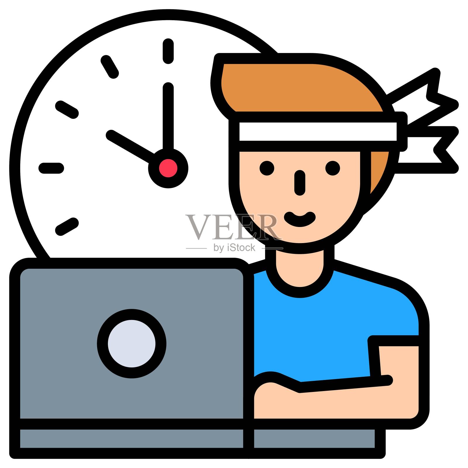 用笔记本电脑工作的人，在家工作的人插画图片素材