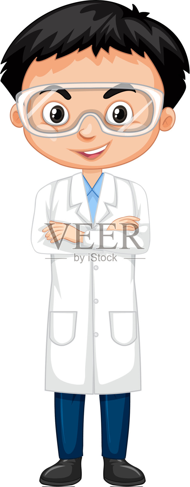 白色背景下穿着实验服的可爱男孩设计元素图片