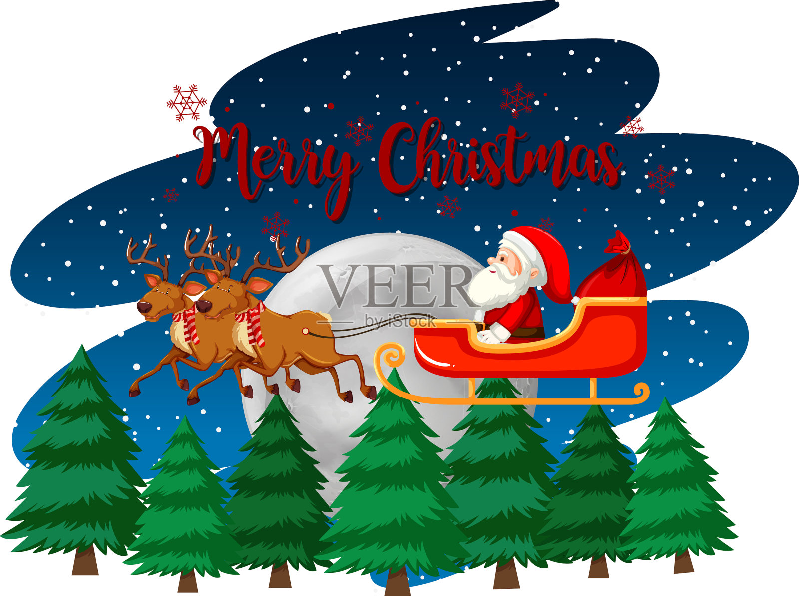 圣诞主题圣诞老人在雪橇上设计元素图片