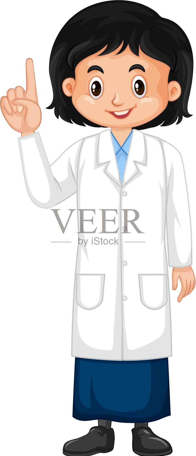 白色背景下穿着实验室长袍的女孩设计元素图片