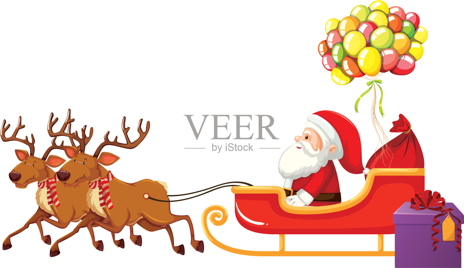 圣诞老人坐在五颜六色的雪橇上设计元素图片