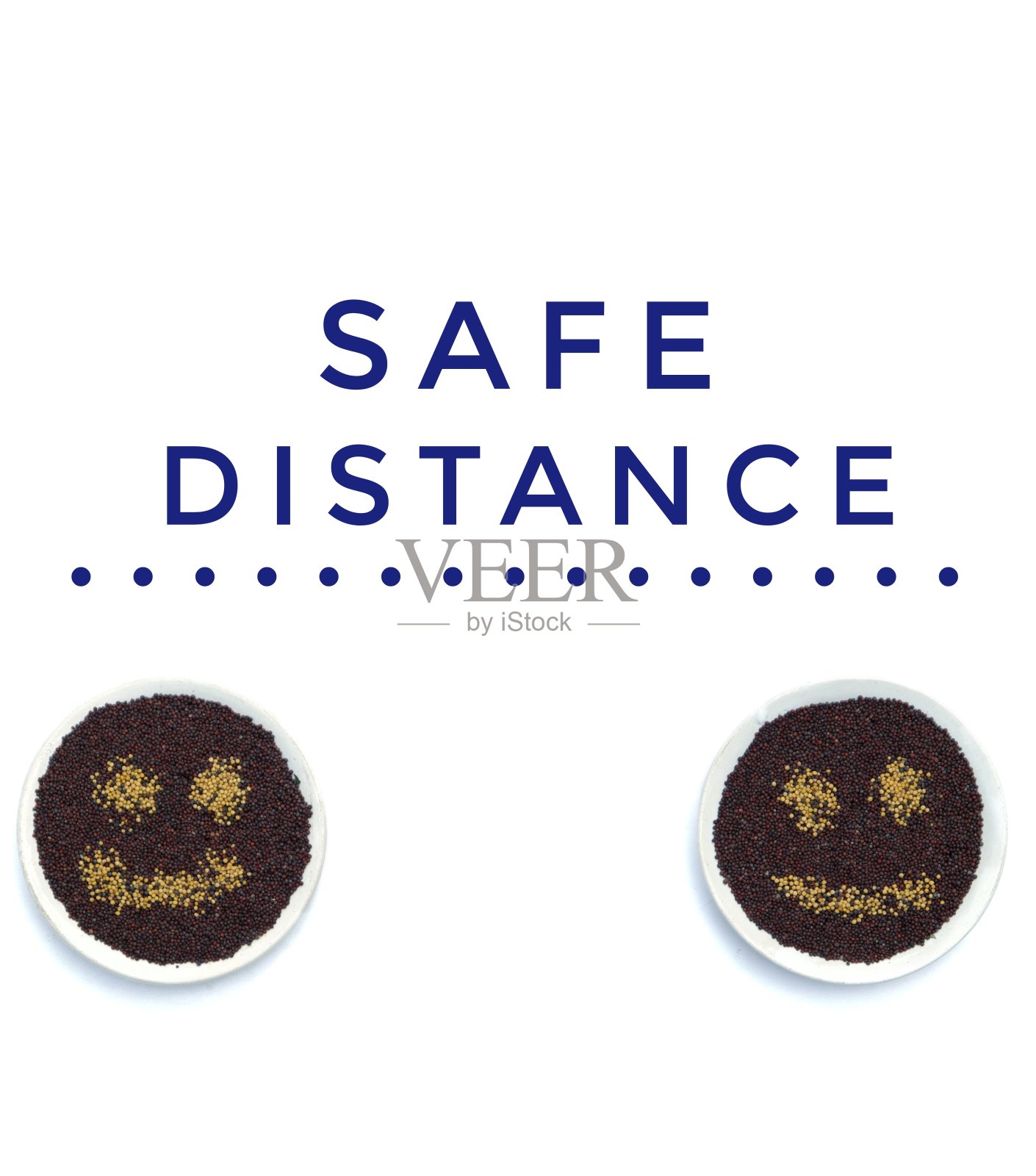 安全距离或社交距离概念照片由于冠状病毒与芥末种子做的脸照片摄影图片