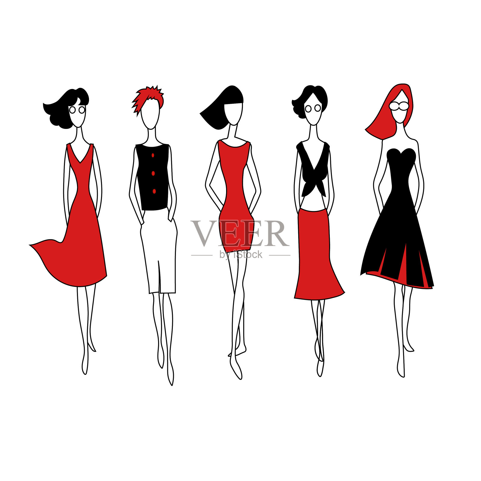 时尚女性手绘时装模特系列插画图片素材