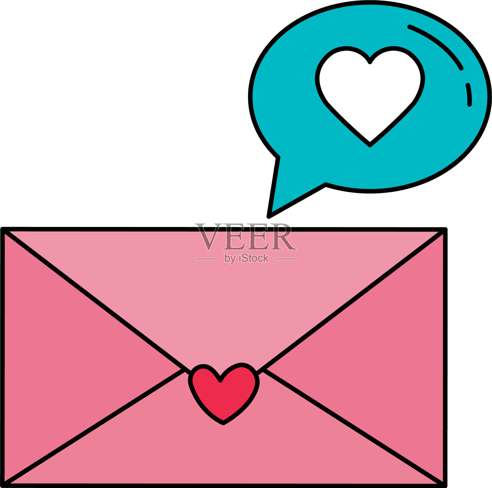 信封和言语气泡与心脏隔离设计元素图片