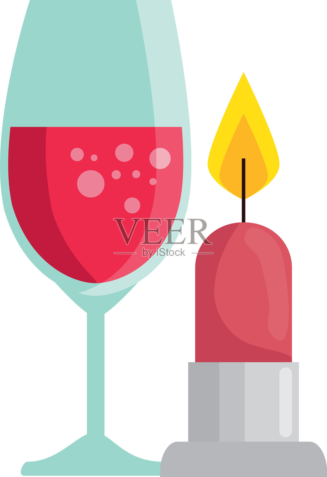 杯玻璃香槟与蜡烛光隔离设计元素图片