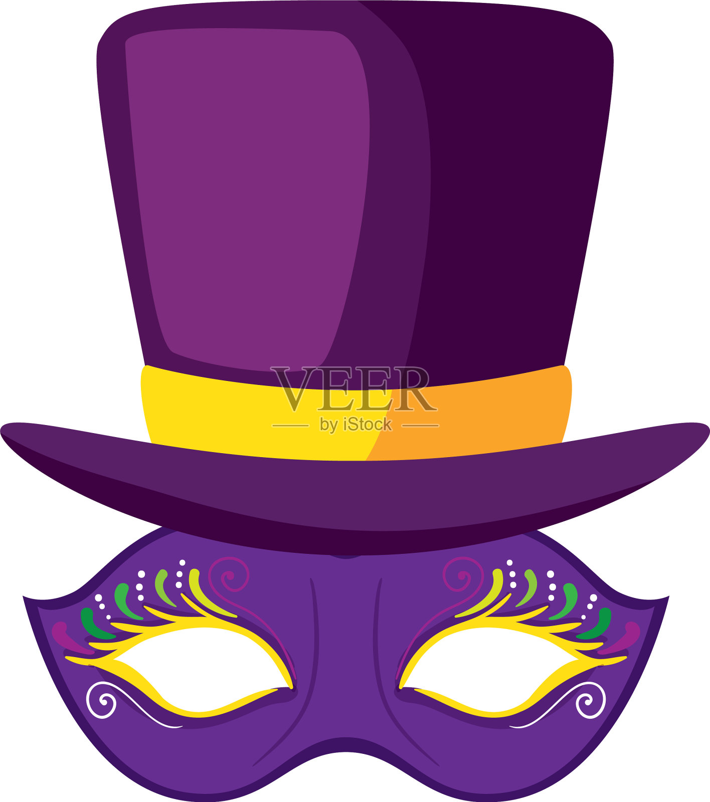 隔离的狂欢节面具和帽子设计设计元素图片