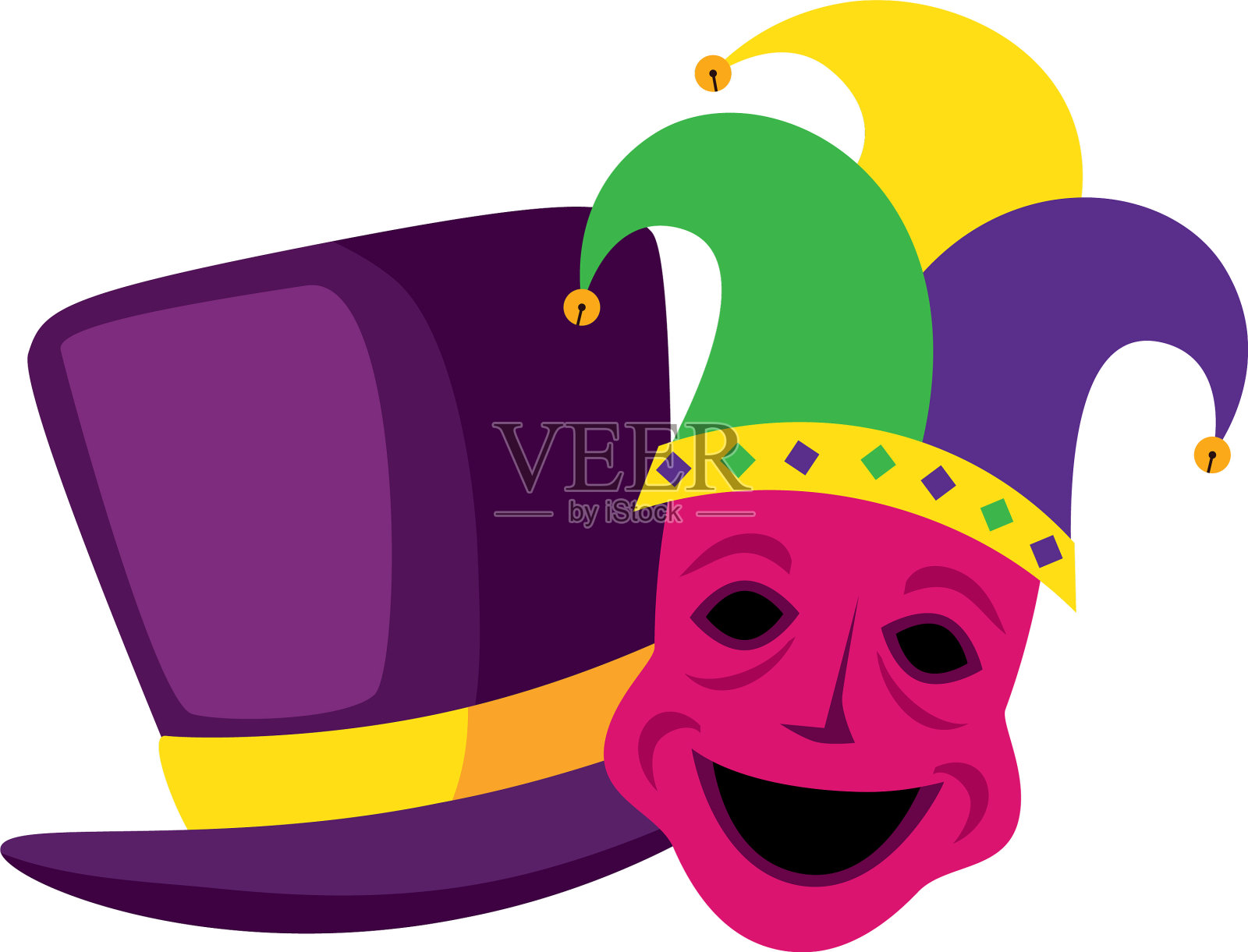 隔离的狂欢节面具和帽子设计设计元素图片