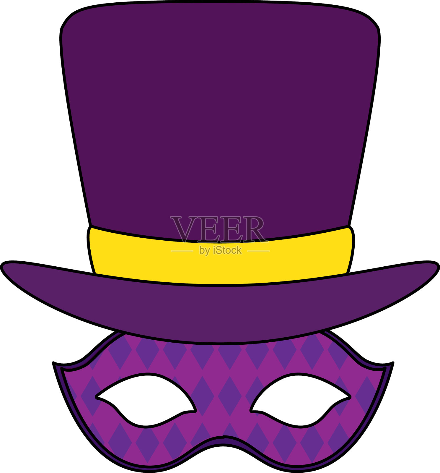 隔离的狂欢节面具和帽子设计设计元素图片
