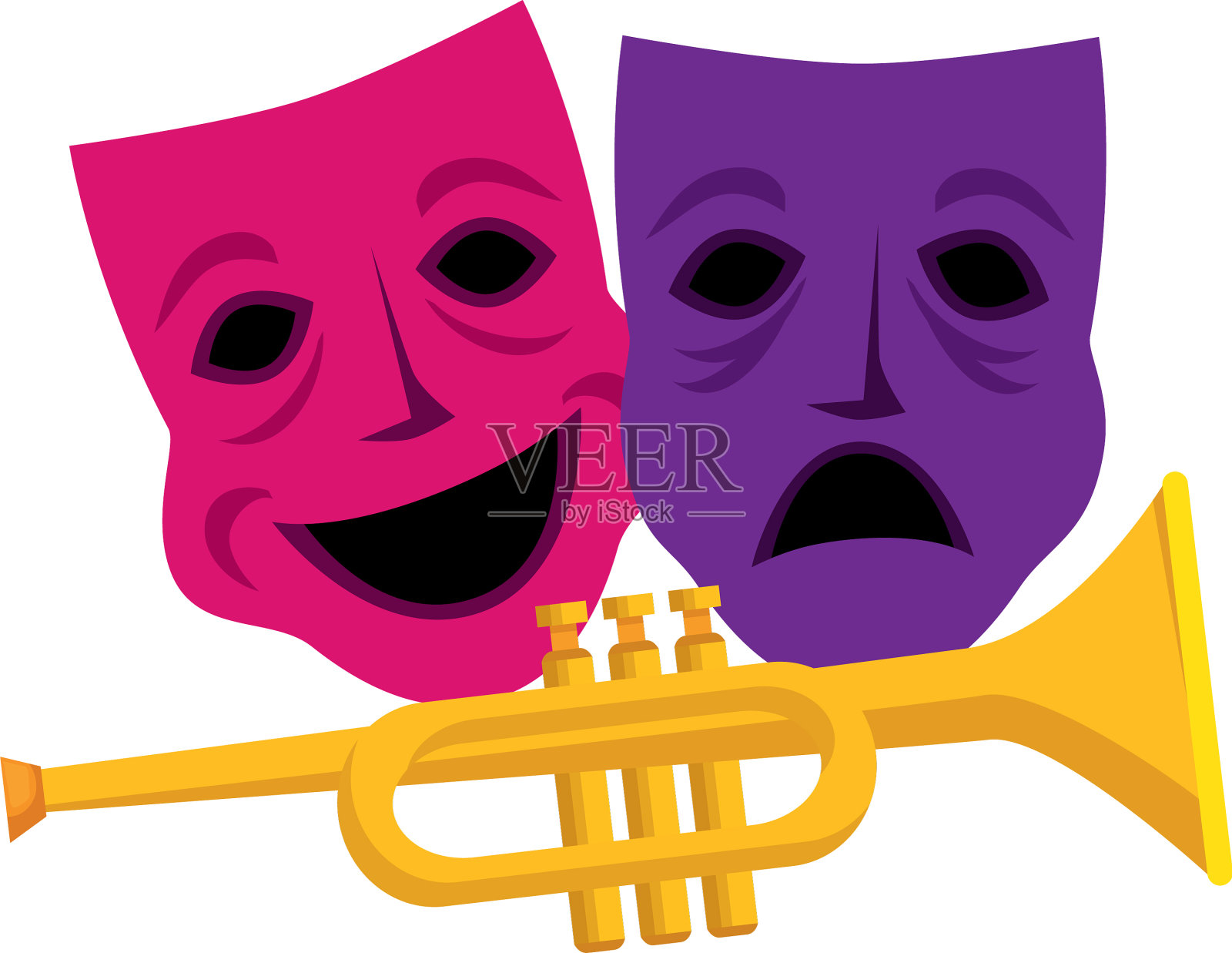 隔离的狂欢节面具和喇叭设计元素图片