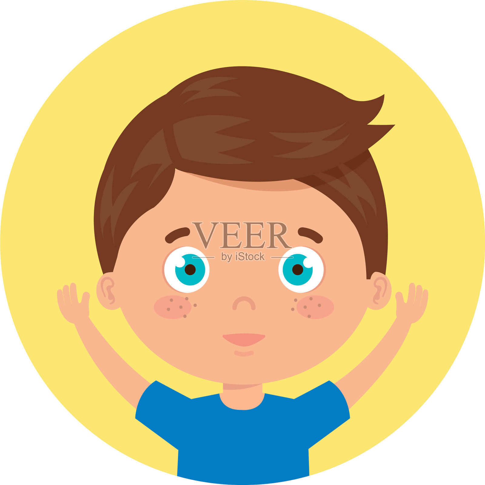 英俊的男孩举起双手微笑着设计元素图片