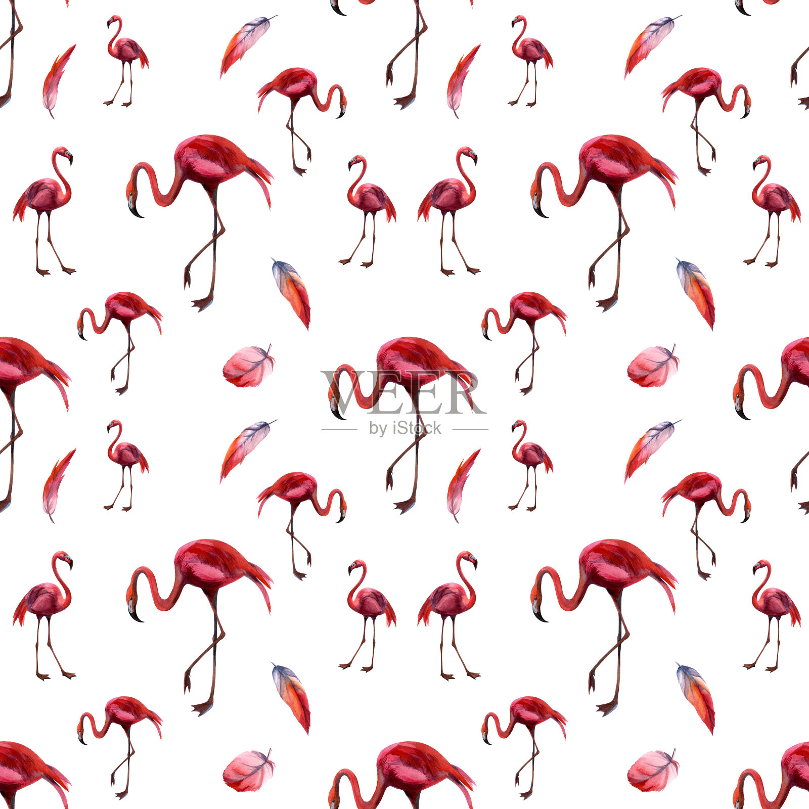 水彩无缝图案与火烈鸟。手绘装饰背景。手绘水彩插图。印刷纺织品，布料，墙纸，剪贴簿插画图片素材