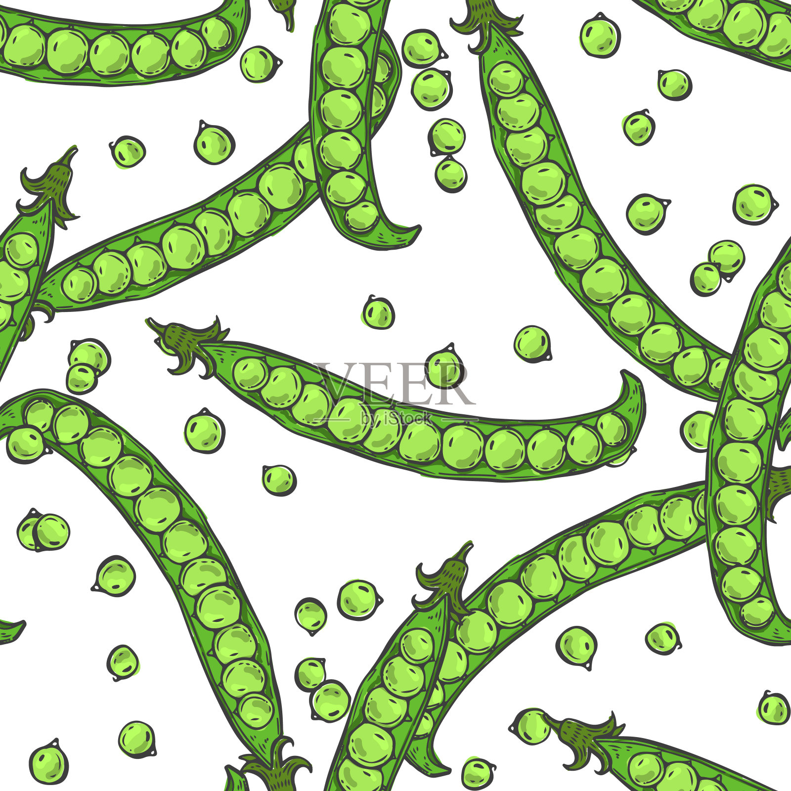 无缝模式豌豆。食物装饰。素食美味自然。健康的饮食习惯插画图片素材