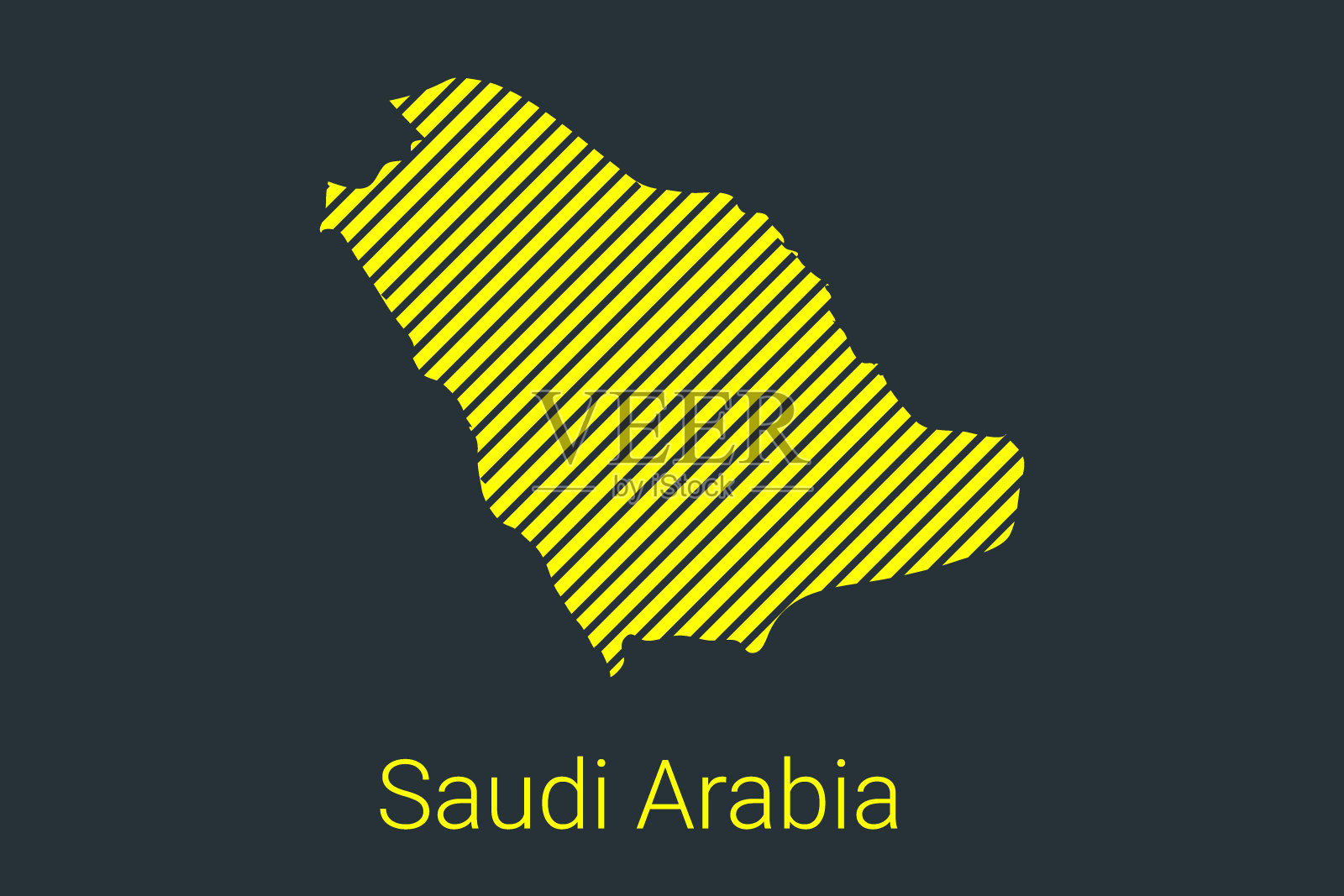 沙特阿拉伯地图：用于新冠疫情信息图和隔离区标记的黑色条纹地图插画图片素材