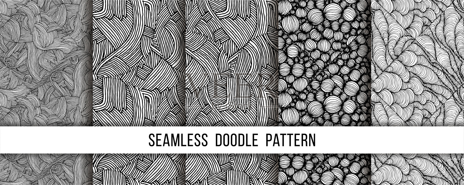 一套手绘无缝垃圾纹理。粗糙的图形图案，民族抽象线条的艺术插画插画图片素材