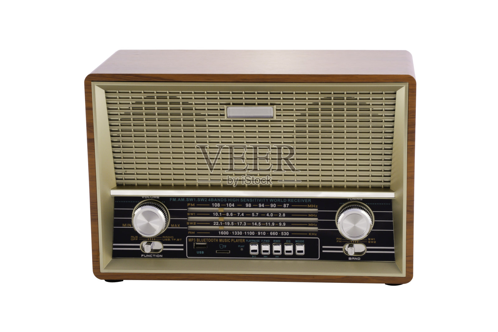 有木头和布料的旧收音机照片摄影图片