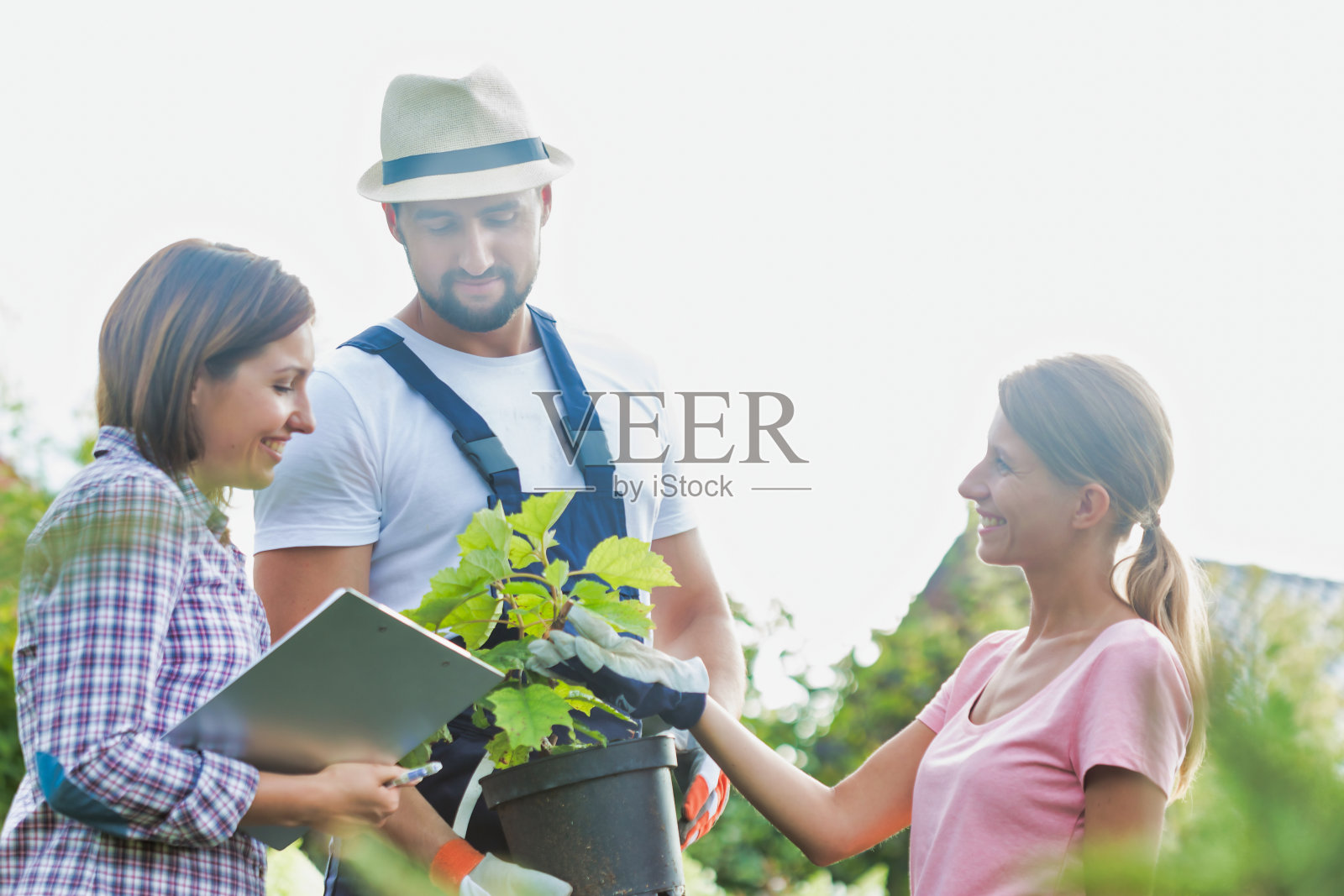 店主和园工站在花园中的照片照片摄影图片