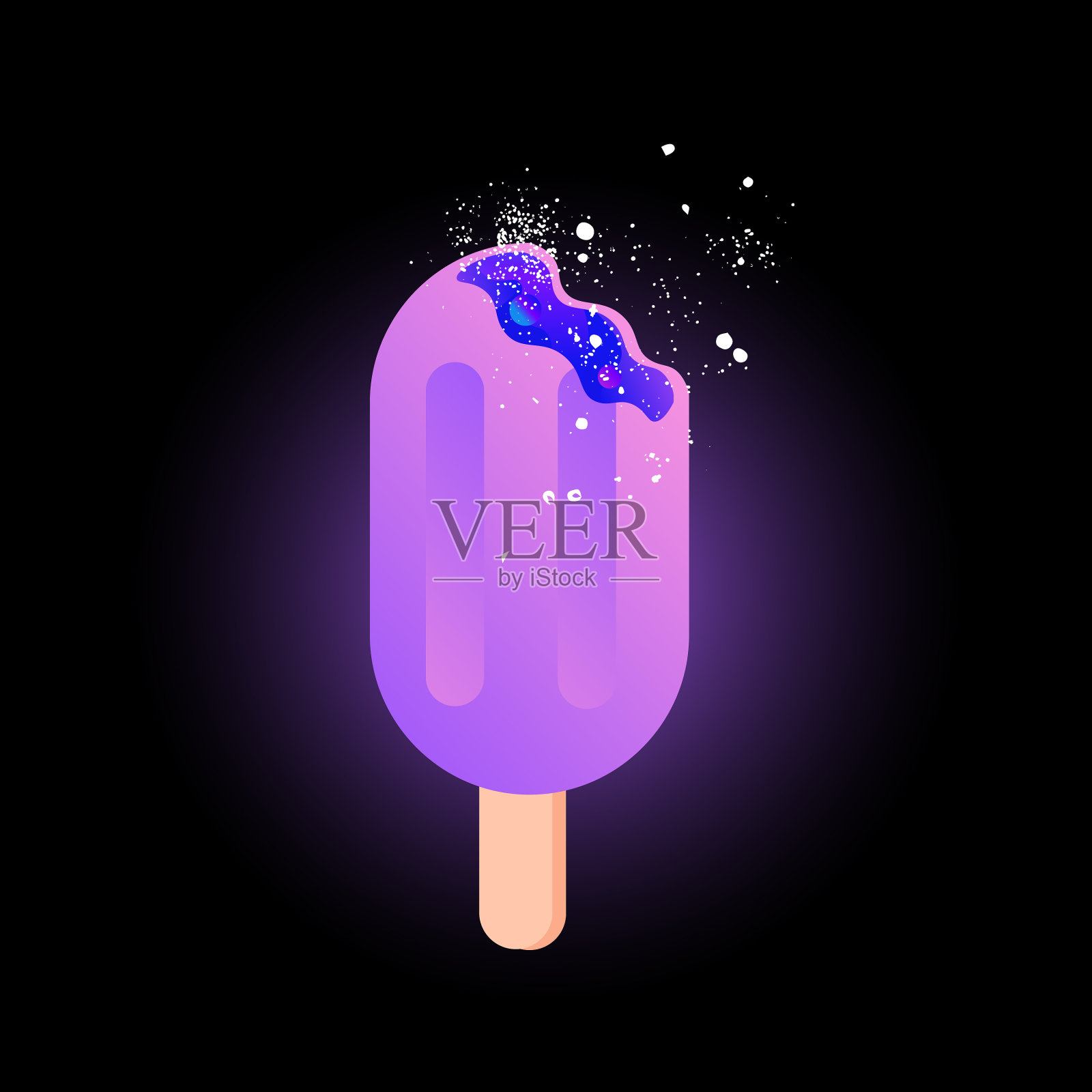 被咬的冰淇淋里面有宇宙插画图片素材