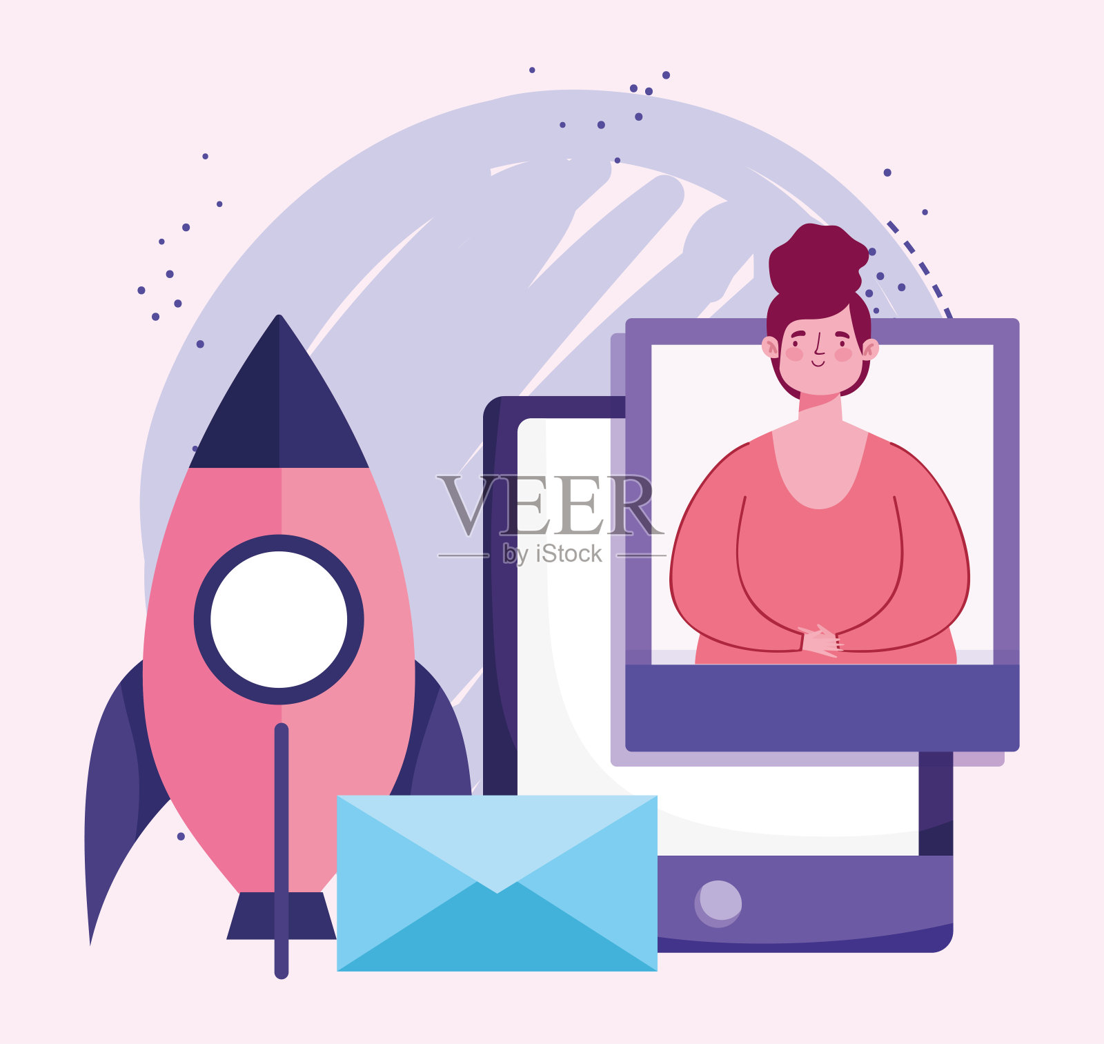 在线教育，教师智能手机信封插画图片素材