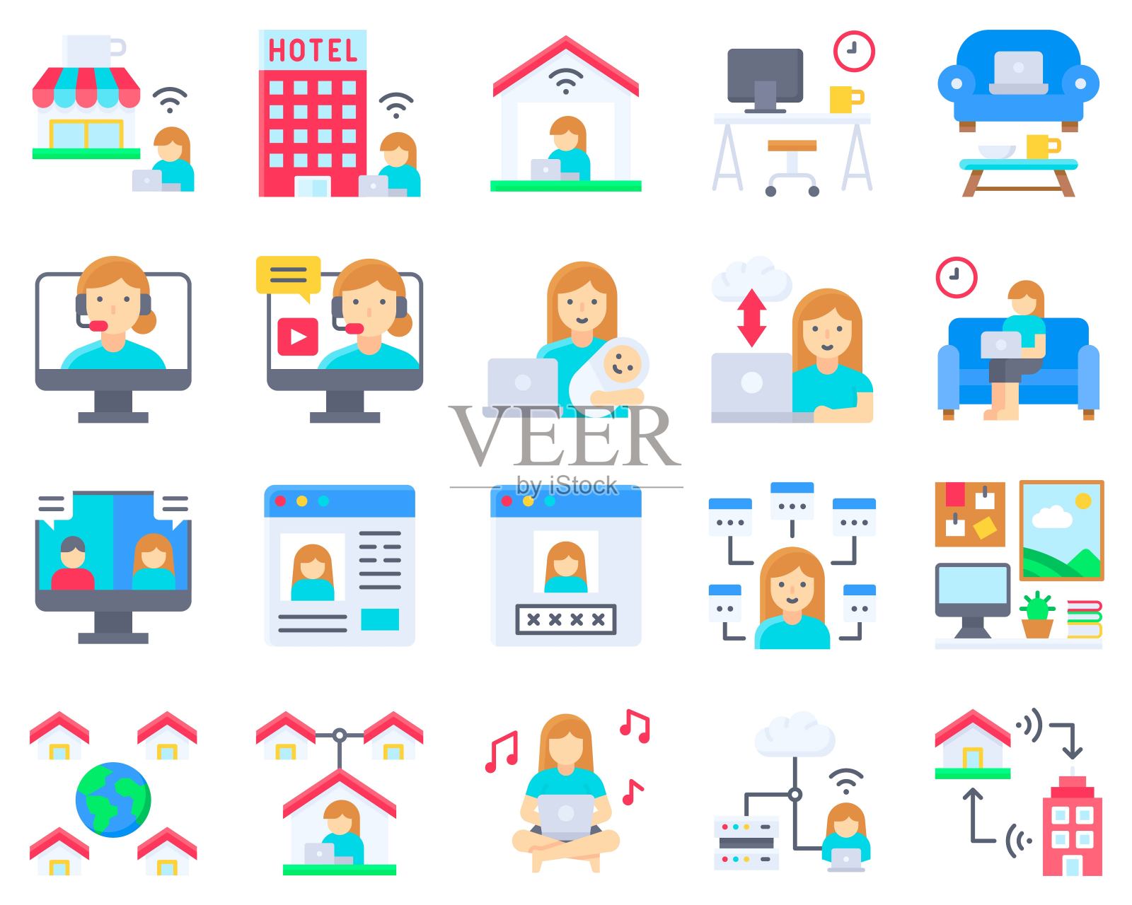 工作在家图标设置，女性版本图标素材