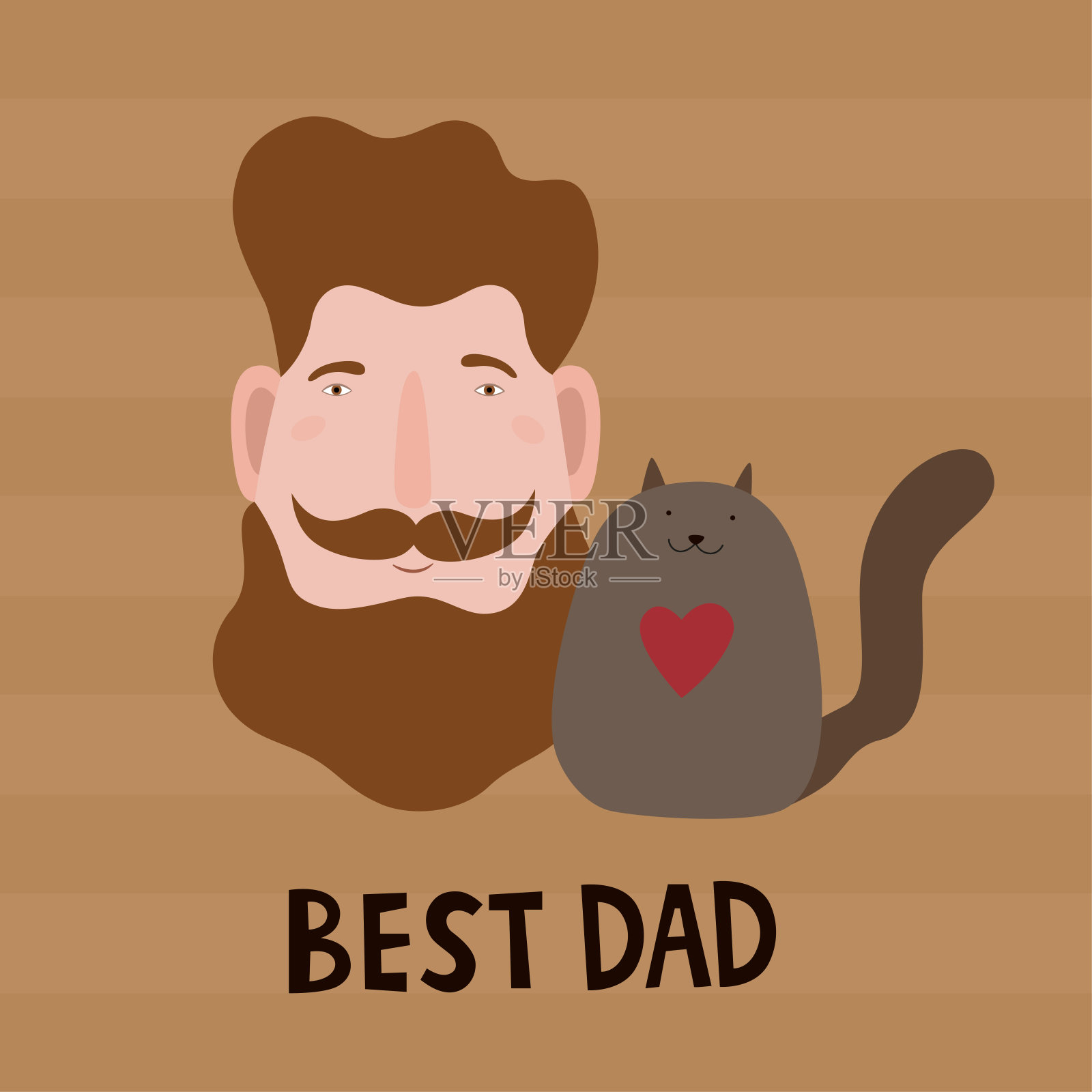 祝您父亲节快乐。爸爸有胡子，胡子和猫。插画图片素材