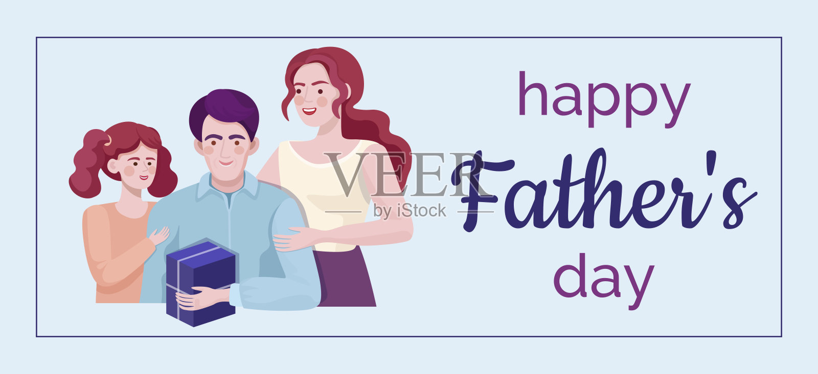 父亲节快乐banner矢量模板：家人共度时光，一起祝贺爸爸插画图片素材