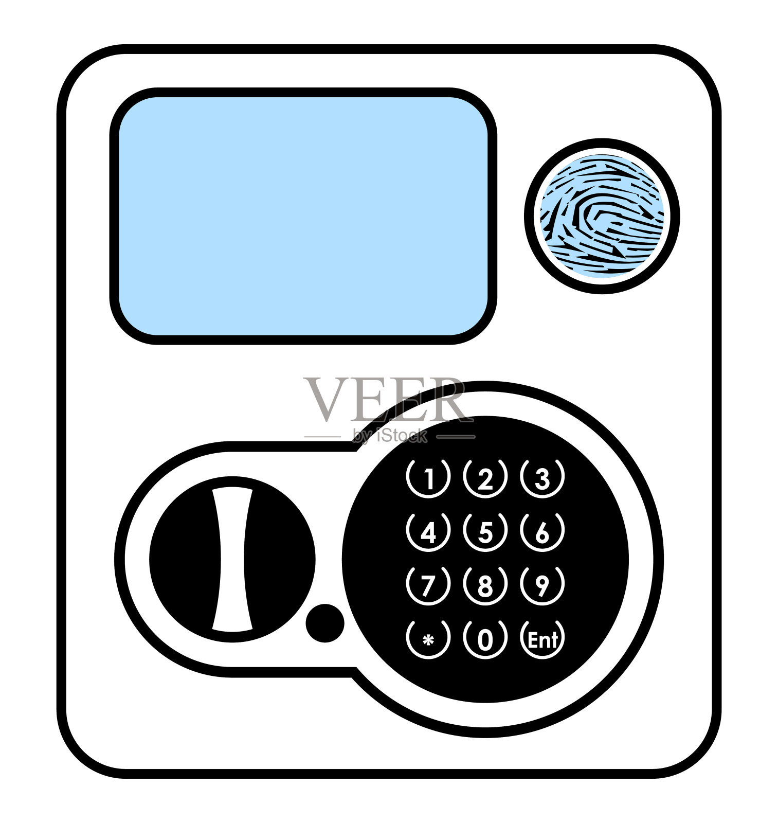 安全面板与密码锁，指纹扫描仪和按钮。孤立的向量插画图片素材