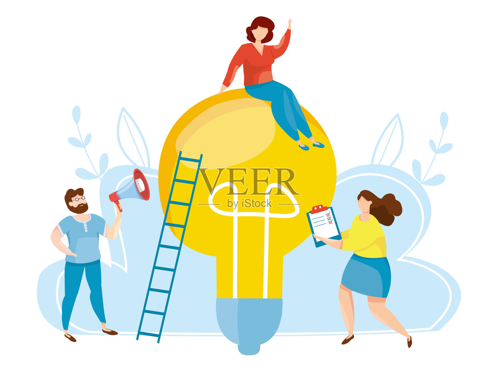 概念的出现产生了新的思想。头脑风暴。新创意的解决方案。社交媒体和商业服务。团队合作,合作伙伴关系。财务成功矢量图。插画图片素材